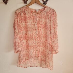Cabi 100% Silk Pink Peach Patterned Long Sleeve Button Down Blouse Medium M